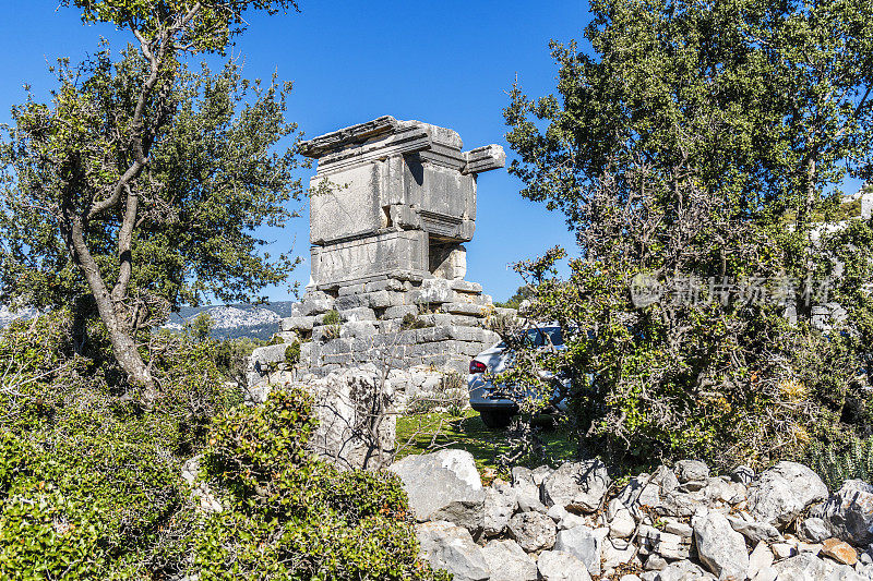 来自Dodurga村的Sidyma古城。Fethiye, Mugla，土耳其。